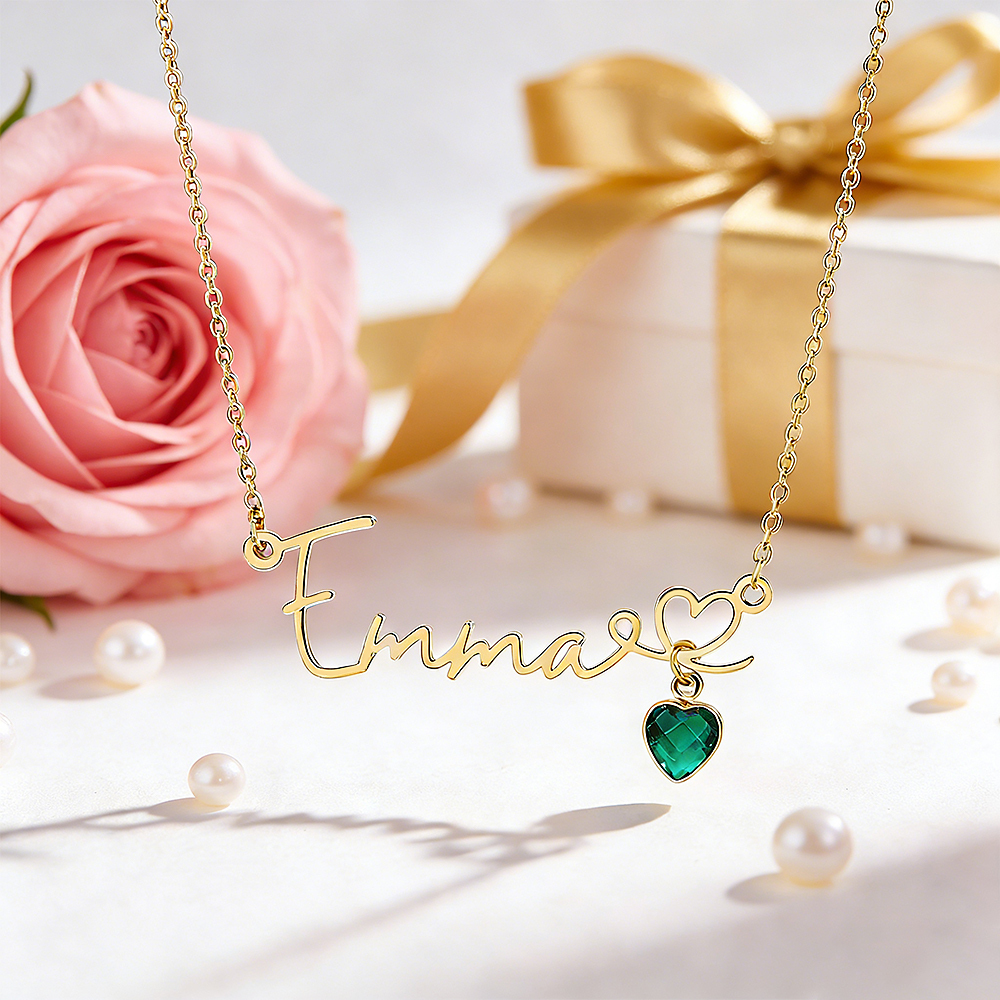 Personalized Name Necklace with Heart Birthstone Custom Name Necklace with Birthstone Heart Birthstone Name Necklace - NameNecklaceAU