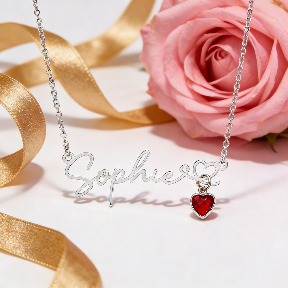 Personalized Name Necklace with Heart Birthstone Custom Name Necklace with Birthstone Heart Birthstone Name Necklace - NameNecklaceAU