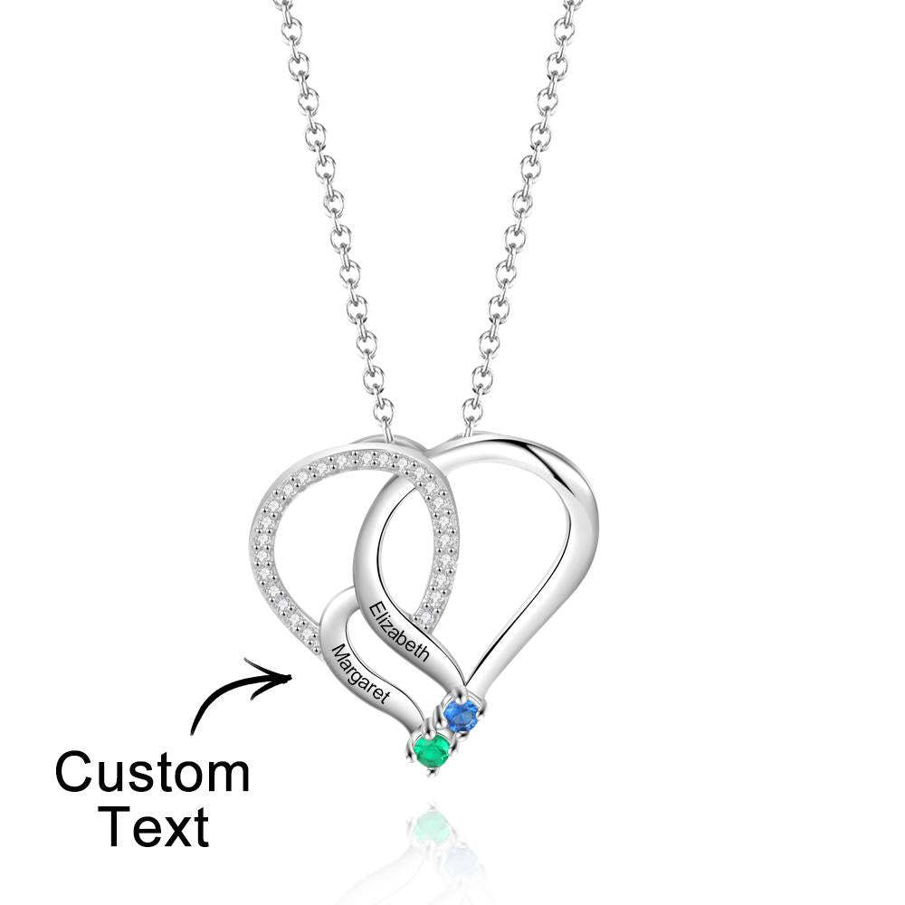 Engraved Name 2-5 Birthstones Heart Necklace Personalized Family Heart Pendant Mother Necklace Gift - yournamenecklaceau