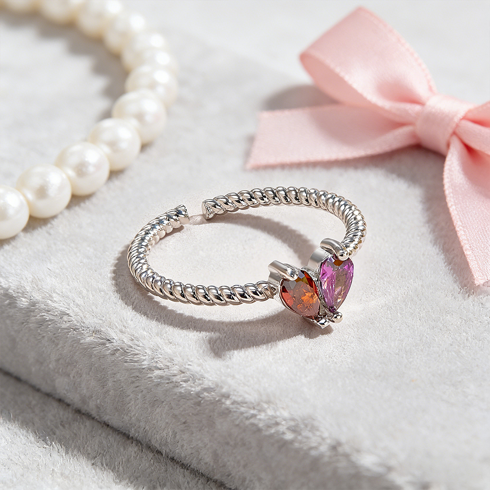 Personalized Partner Birthday Month Ring Custom Couple Birthstones Ring Adjustable Heart Birthstone Ring Gift for Her - NameNecklaceAU