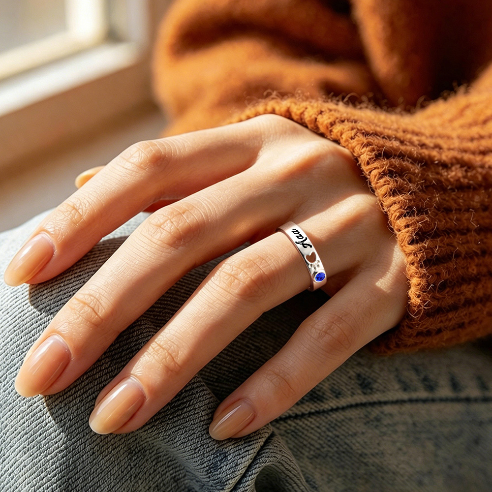 Personalized Pet Memorial Ring with Birthstone – Custom Engraved Remembrance Jewelry - NameNecklaceAU