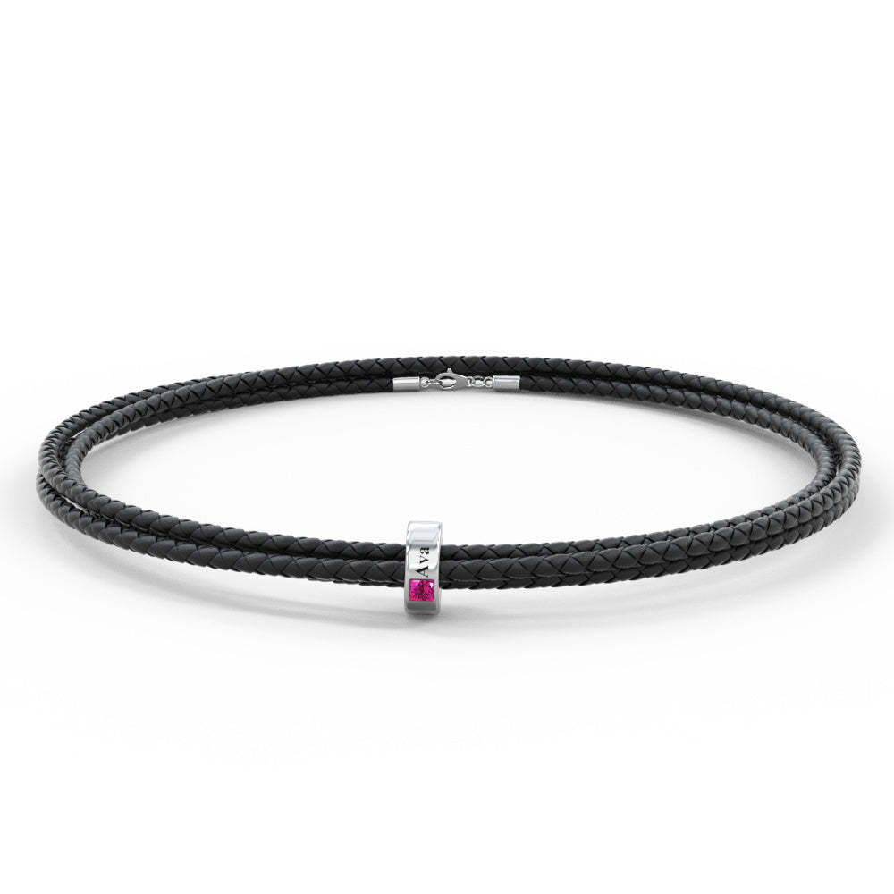 Custom Engraved Name Leather Bracelet With Birthstone Beads for Him - yournamenecklaceau