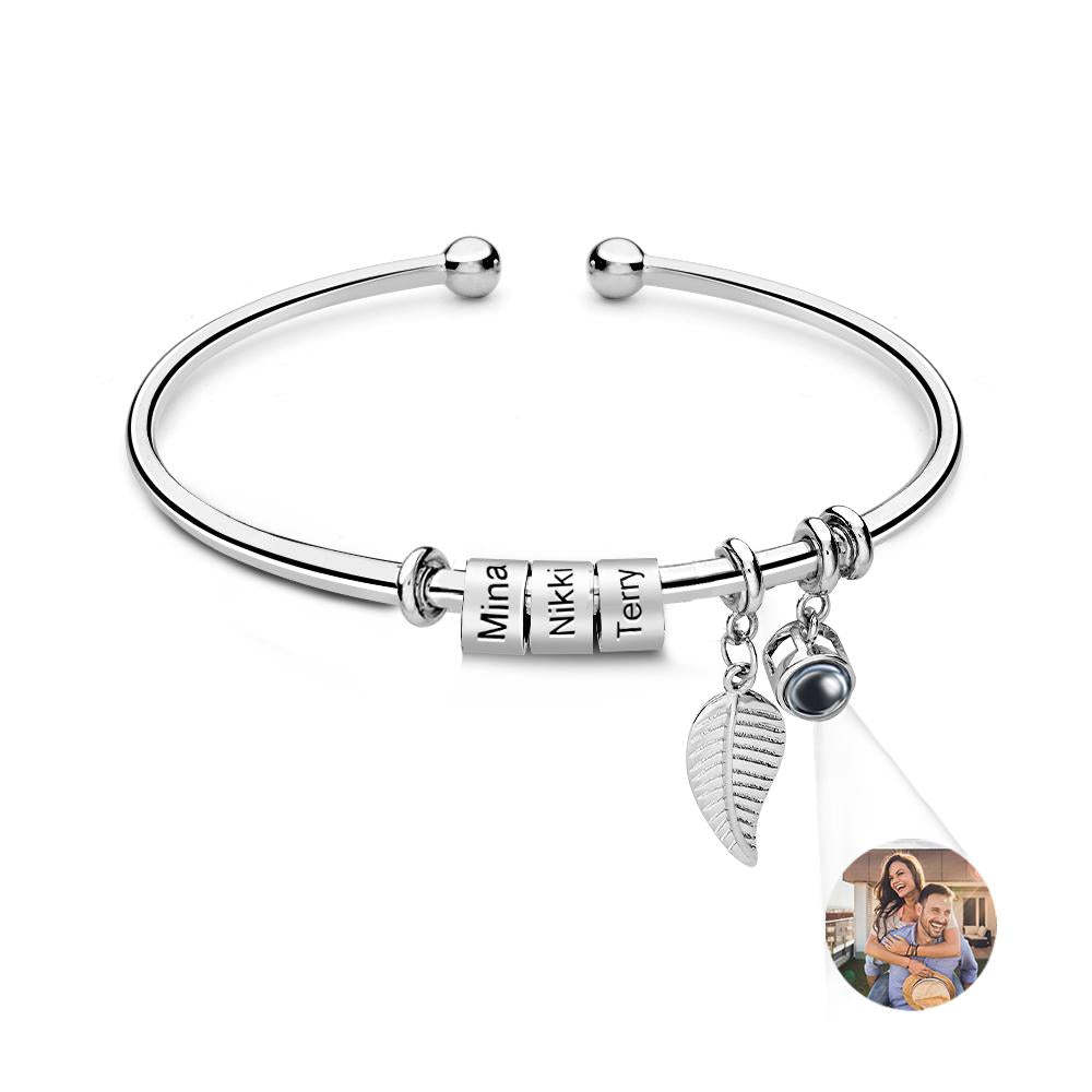 Personalized Photo Projection Bracelet Custom Number Of Optional Engravable Beads Jewelry Gift For Family - yournamenecklaceau