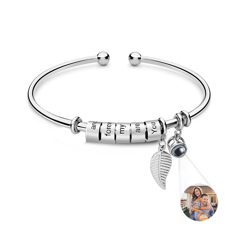 Personalized Photo Projection Bracelet Custom Number Of Optional Engravable Beads Jewelry Gift For Family - yournamenecklaceau