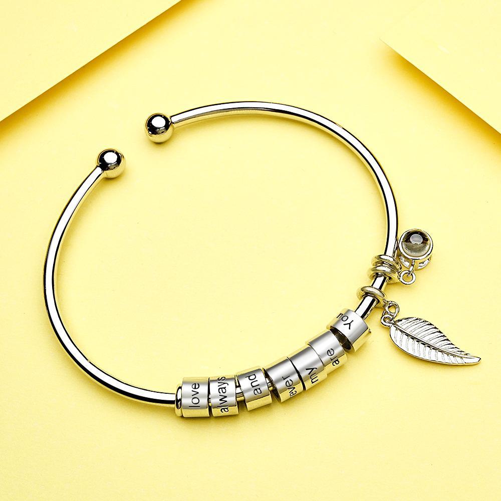 Personalized Photo Projection Bracelet Custom Number Of Optional Engravable Beads Jewelry Gift For Family - yournamenecklaceau
