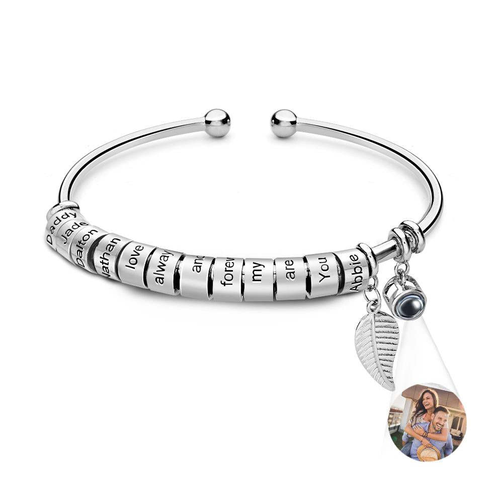 Personalized Photo Projection Bracelet Custom Number Of Optional Engravable Beads Jewelry Gift For Family - yournamenecklaceau