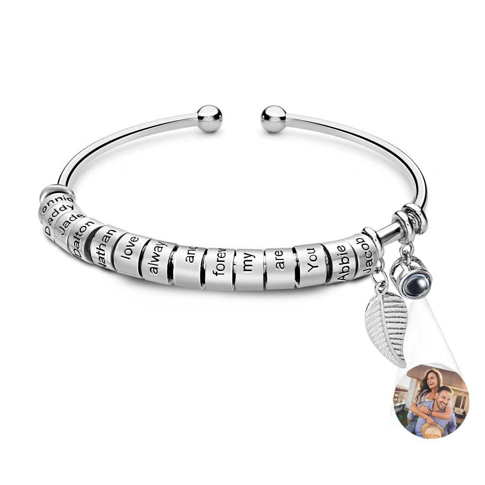 Personalized Photo Projection Bracelet Custom Number Of Optional Engravable Beads Jewelry Gift For Family - yournamenecklaceau