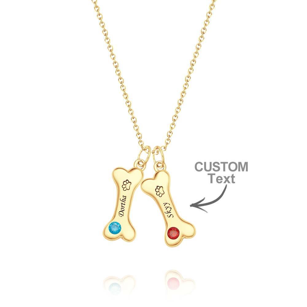Engravable Bone Necklace With Birthstone Custom Pet Paw Pendant Gift For Pet Lovers - yournamenecklaceau