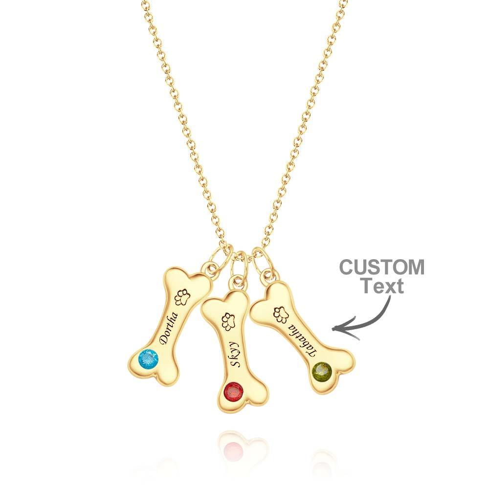 Engravable Bone Necklace With Birthstone Custom Pet Paw Pendant Gift For Pet Lovers - yournamenecklaceau