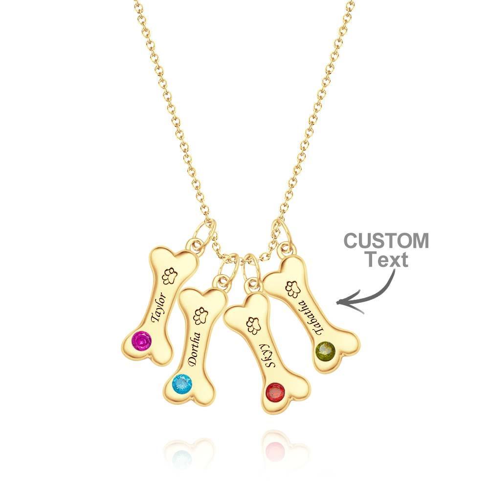Engravable Bone Necklace With Birthstone Custom Pet Paw Pendant Gift For Pet Lovers - yournamenecklaceau