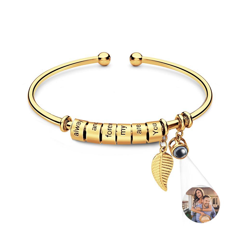Personalized Photo Projection Bracelet Custom Number Of Optional Engravable Beads Jewelry Gift For Family - yournamenecklaceau
