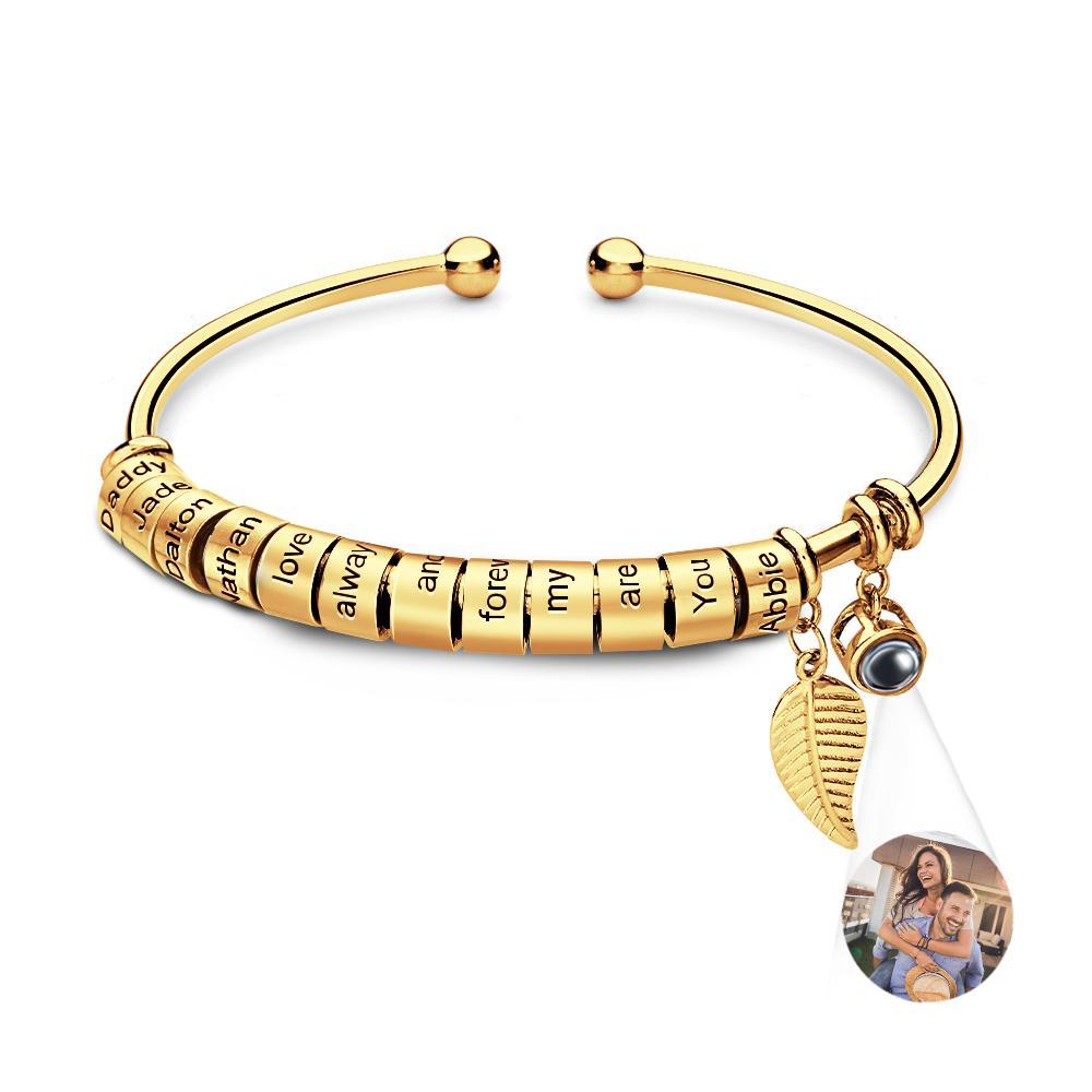 Personalized Photo Projection Bracelet Custom Number Of Optional Engravable Beads Jewelry Gift For Family - yournamenecklaceau