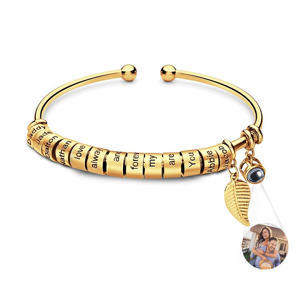 Personalized Photo Projection Bracelet Custom Number Of Optional Engravable Beads Jewelry Gift For Family - yournamenecklaceau