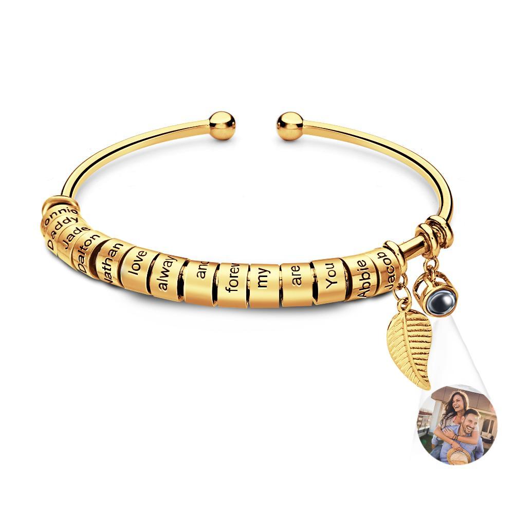 Personalized Photo Projection Bracelet Custom Number Of Optional Engravable Beads Jewelry Gift For Family - yournamenecklaceau