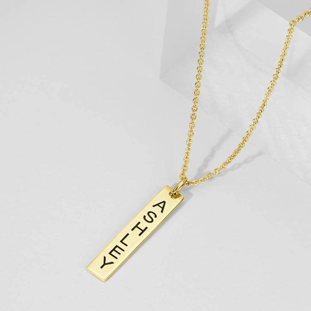 Vertical Bar Necklace with Engraving 14k Gold Plated