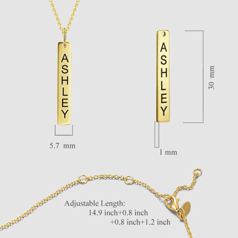 Vertical Bar Necklace with Engraving 14k Gold Plated