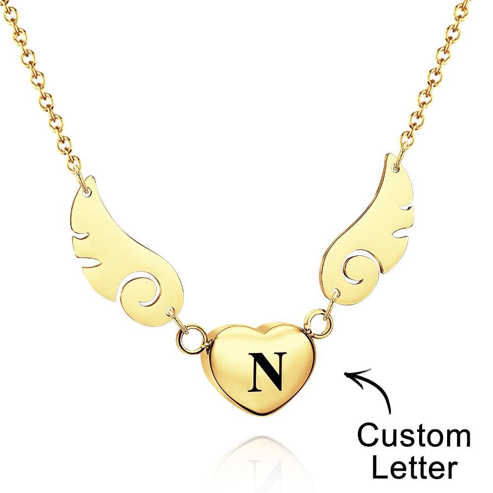 Custom Engraved Angel Wings Necklace With Letter Heart Charm Jewelry Gifts For Her - yournamenecklaceau