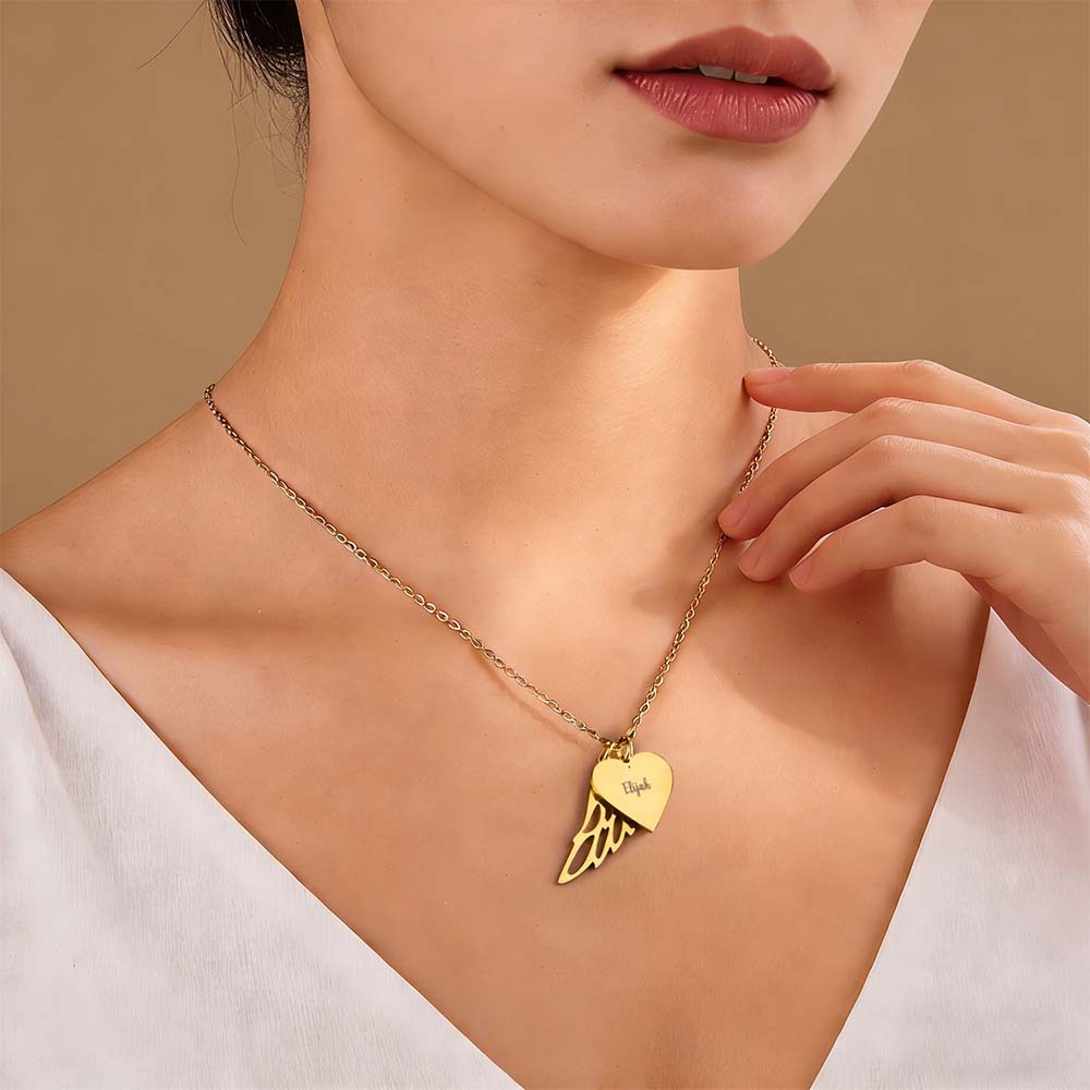 Personalized Angel Wing Heart Name Necklace Custom Name Wing Necklace Sympathy Gift Keepsake for Loss of a Loved One - NameNecklaceAU