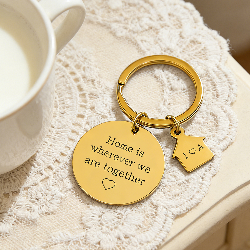 Personalized New Home Keychain Custom Couples Keyring Home is Wherever We Are Engraved Initial Keychain for Boyfriend Girlfriend - NameNecklaceAU