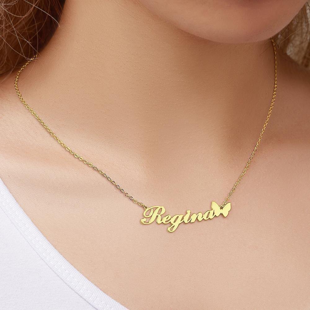 Custom Name Necklace with Butterfly Pendant for Girlfriend 14k Gold Plated - yournamenecklace