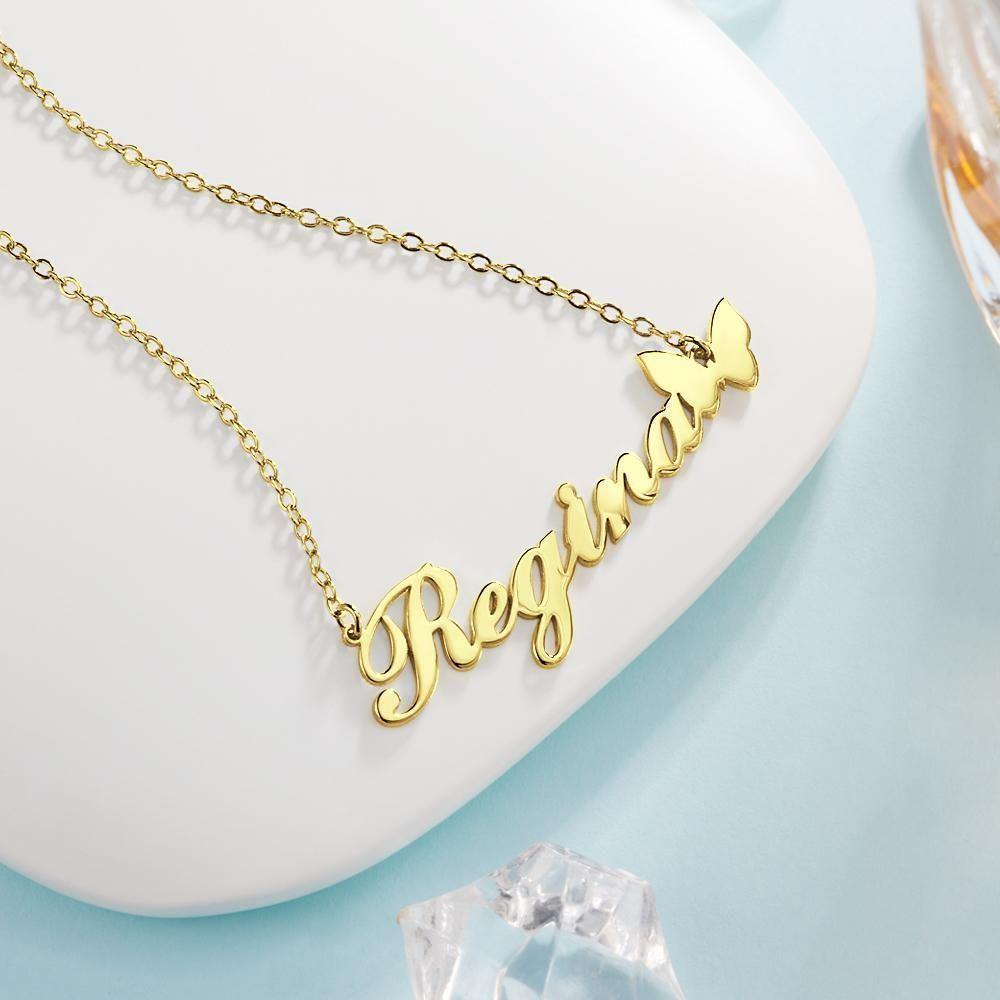 Custom Name Necklace with Butterfly Pendant for Girlfriend 14k Gold Plated - yournamenecklace