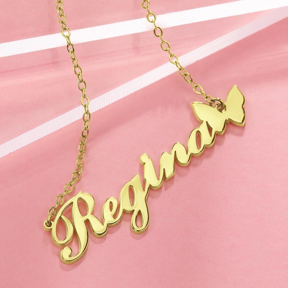 Custom Name Necklace with Butterfly Pendant for Girlfriend 14k Gold Plated - yournamenecklace