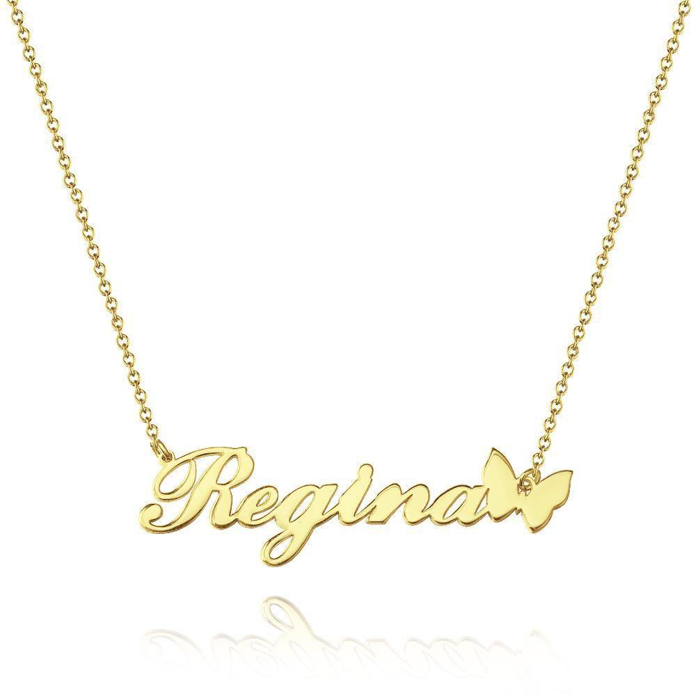 Custom Name Necklace with Butterfly Pendant for Girlfriend 14k Gold Plated - yournamenecklace
