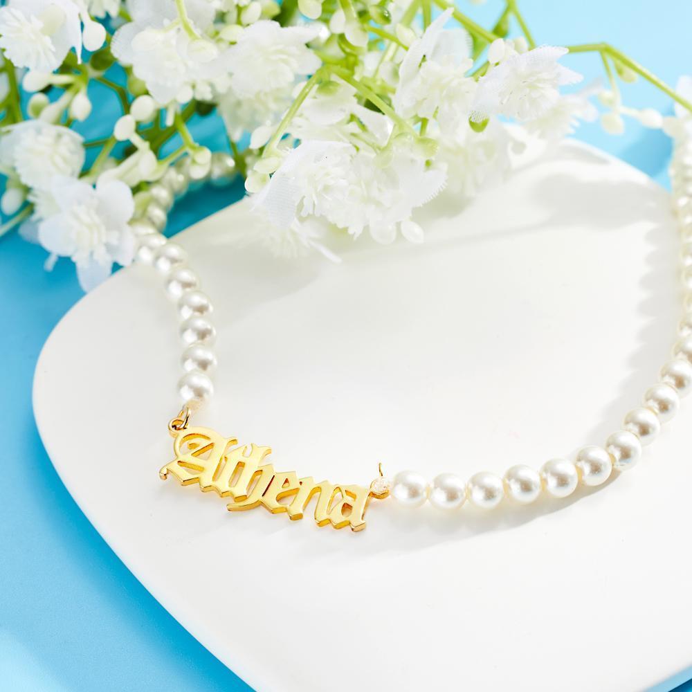 Custom Engraved Necklace Pearl Chain Exquisite Gifts - yournamenecklaceau