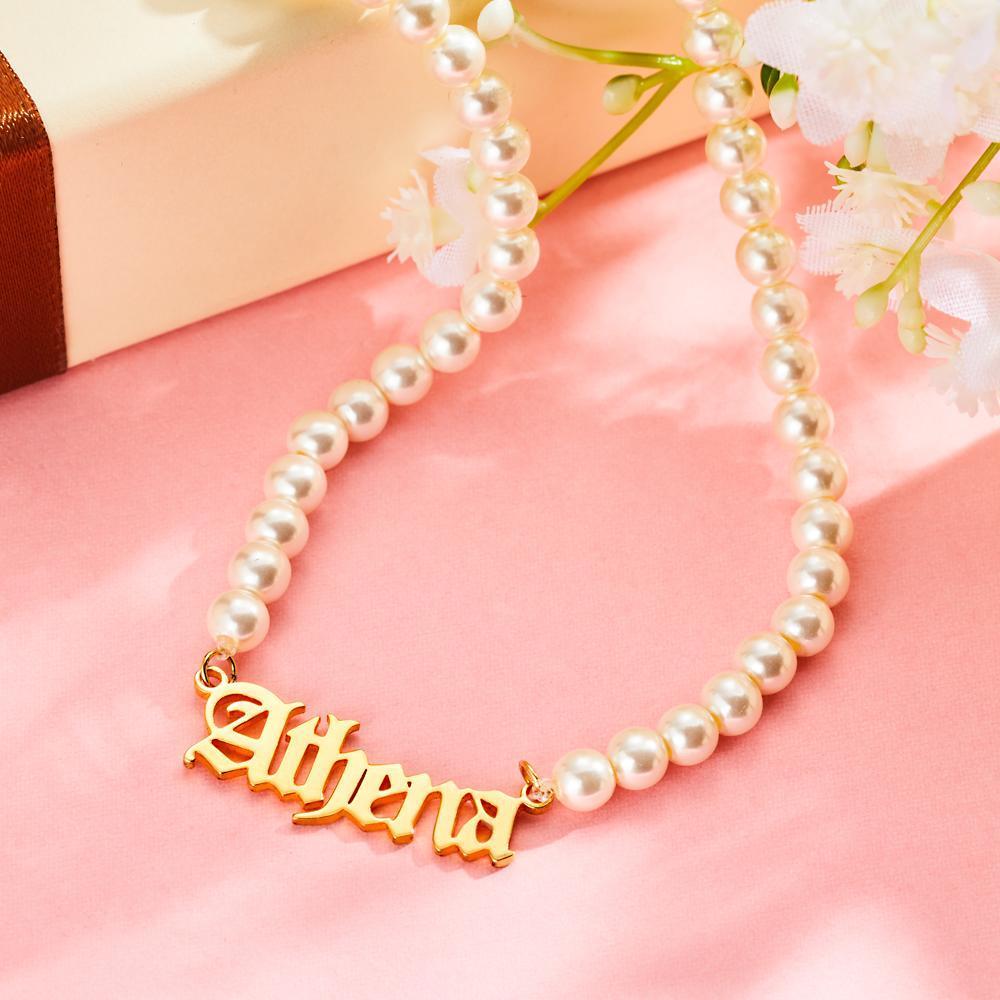 Custom Engraved Necklace Pearl Chain Exquisite Gifts - yournamenecklaceau