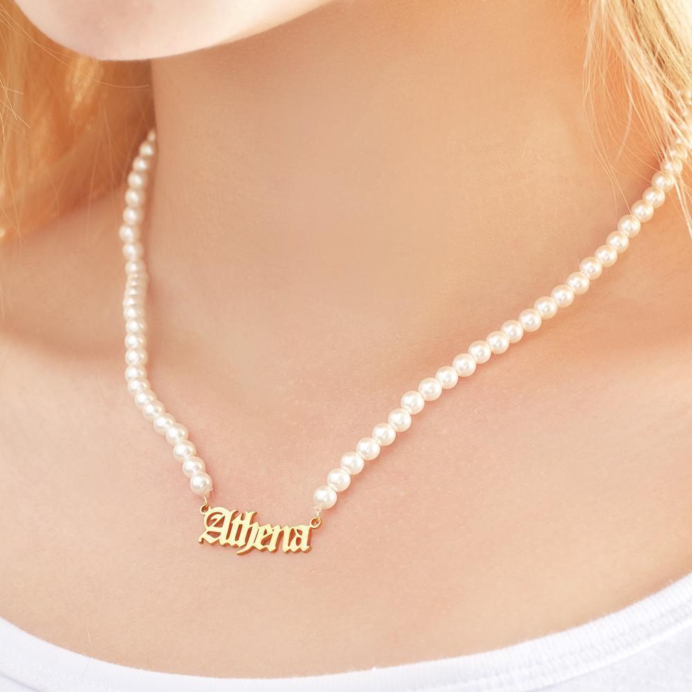 Custom Engraved Necklace Pearl Chain Exquisite Gifts - yournamenecklaceau