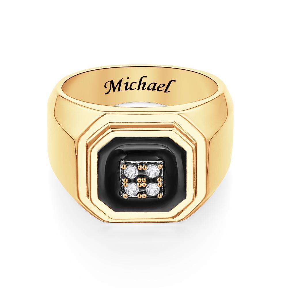 Engraved Ice Ring Black Decor Bright Stone Jeweley Ring For Men - yournamenecklaceau