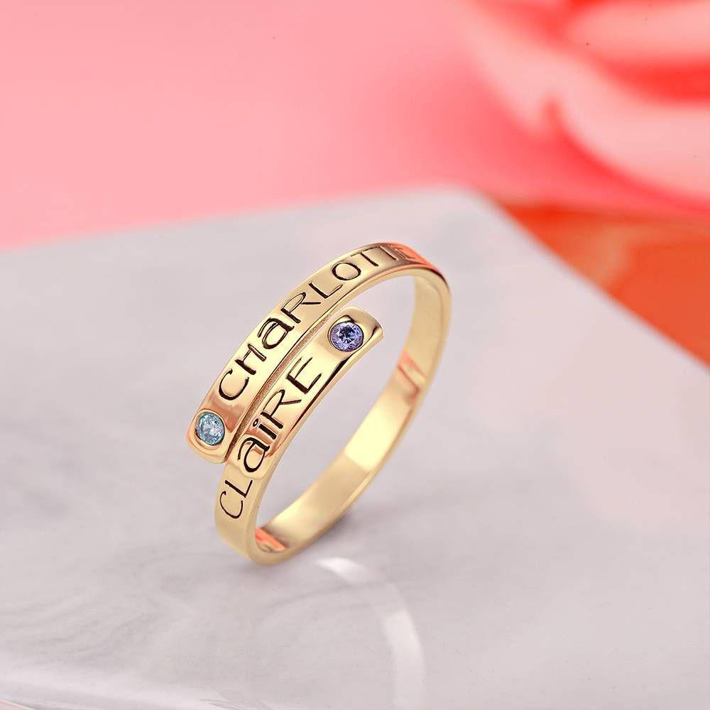 Birthstone Wrap Ring, Engraved Ring I Love You 14K Gold Plated - yournamenecklaceus
