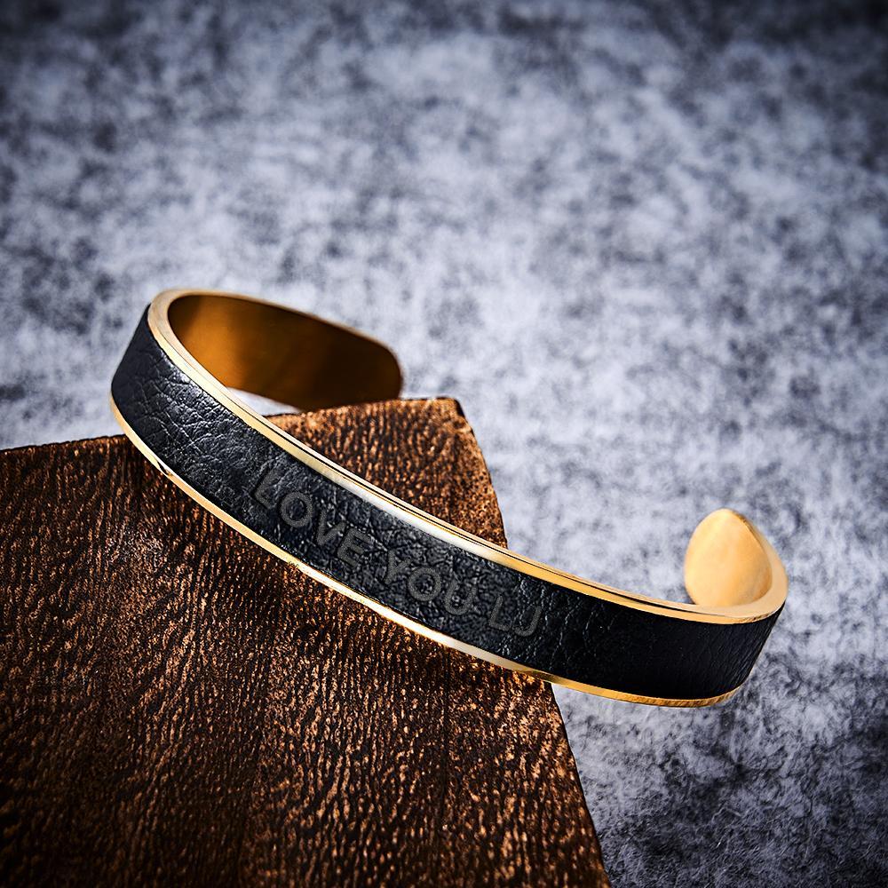 Custom Man Leather Bracelet Personalized Vintage Stainless Steel Adjustable Bracelet - yournamenecklaceau