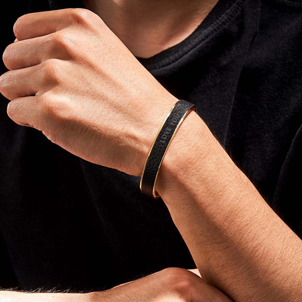 Custom Man Leather Bracelet Personalized Vintage Stainless Steel Adjustable Bracelet - yournamenecklaceau