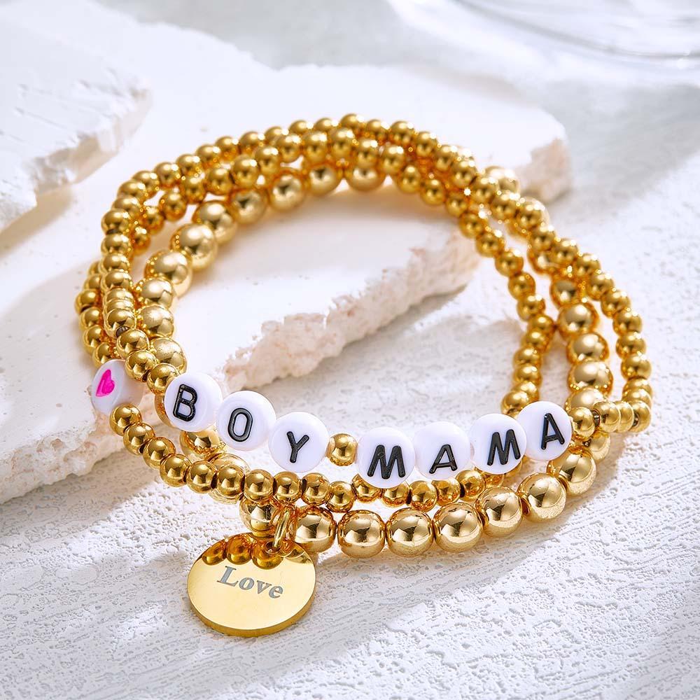 Custom Name Bead Bracelet Heart Stack Bohemia Style Gift for Her - yournamenecklaceau