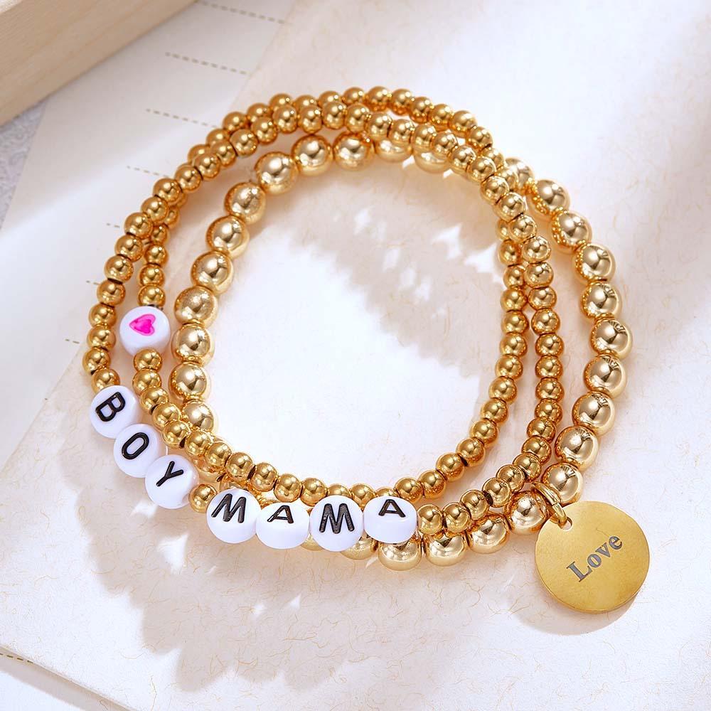 Custom Name Bead Bracelet Heart Stack Bohemia Style Gift for Her - yournamenecklaceau