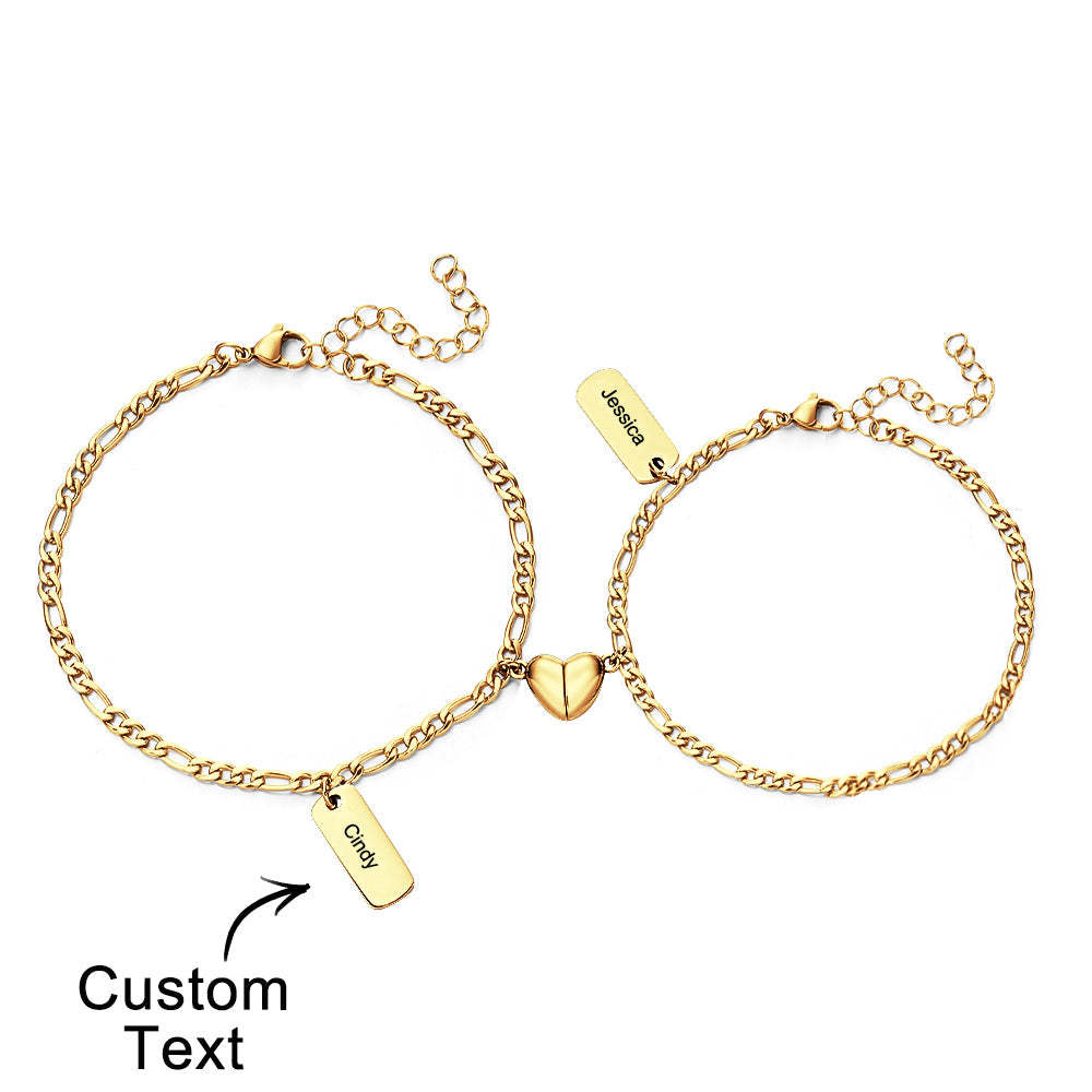 Custom Engraved Bracelet Magnetic Heart Simple Chain Couple Gift - yournamenecklaceau