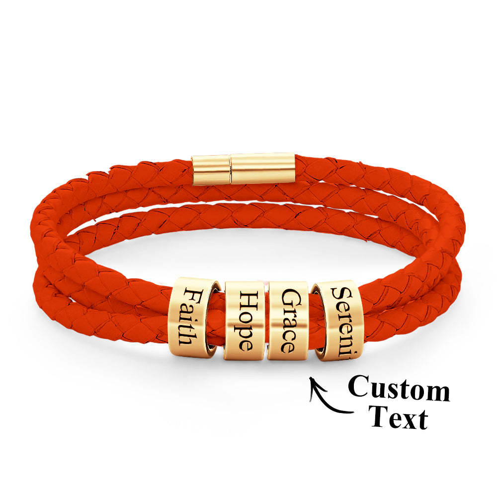Men Braided Leather Bracelet with Small Custom Beads - yournamenecklaceau