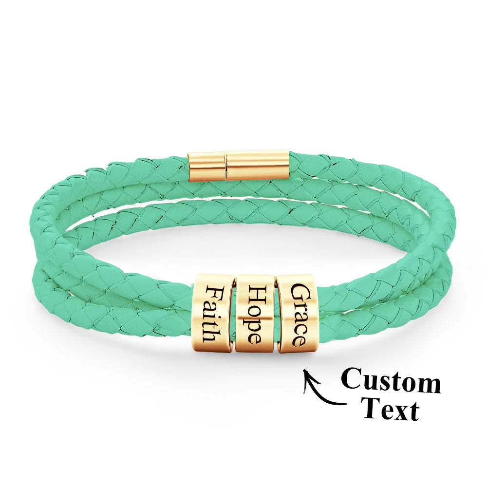 Men Braided Leather Bracelet with Small Custom Beads - yournamenecklaceau