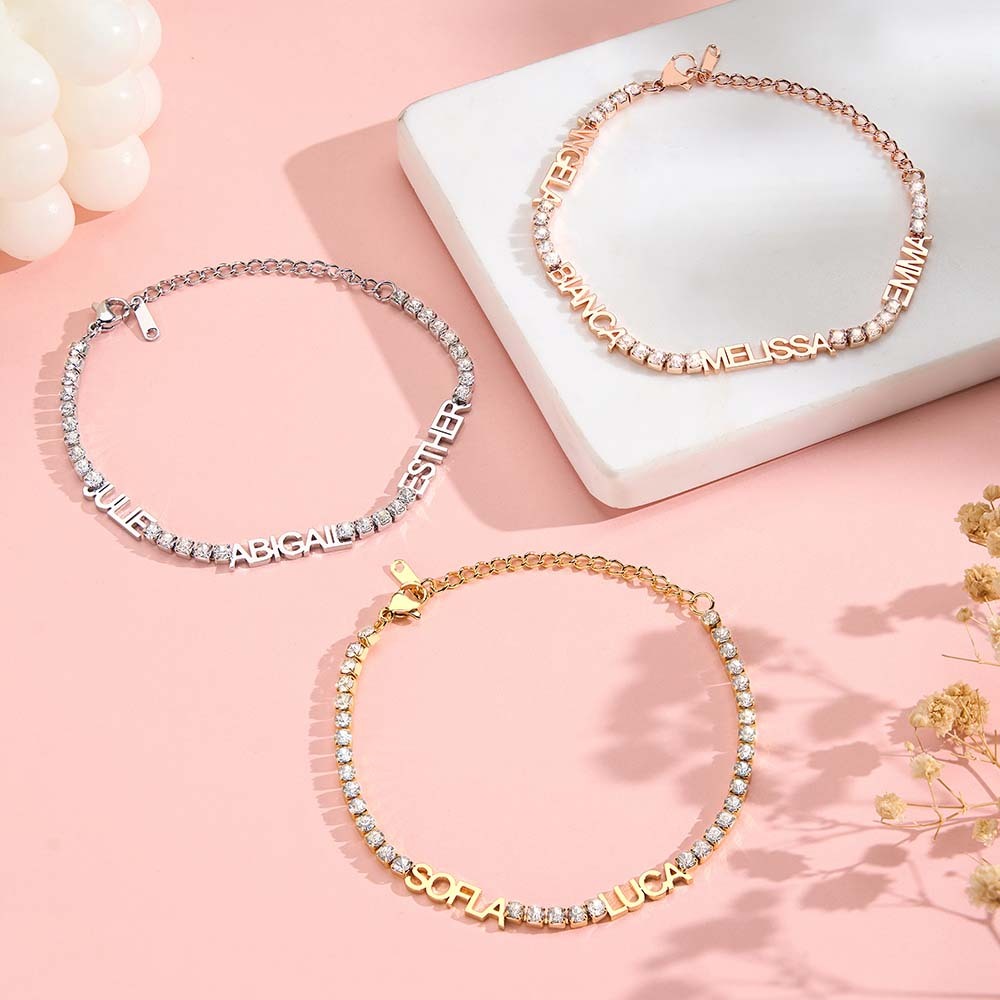 Custom Family Name Bracelet Personalized Name Bracelet with CZ Diamonds Engraved Name Bracelet Sentimental Gift for Her - NameNecklaceAU