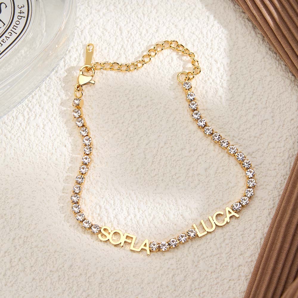 Custom Family Name Bracelet Personalized Name Bracelet with CZ Diamonds Engraved Name Bracelet Sentimental Gift for Her - NameNecklaceAU