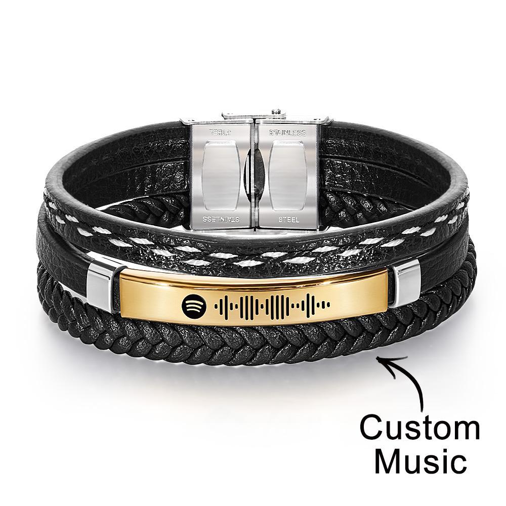 Scannable Spotify Code Bracelet Personalized Multy Layer Leather Bracelet for Men - yournamenecklaceau