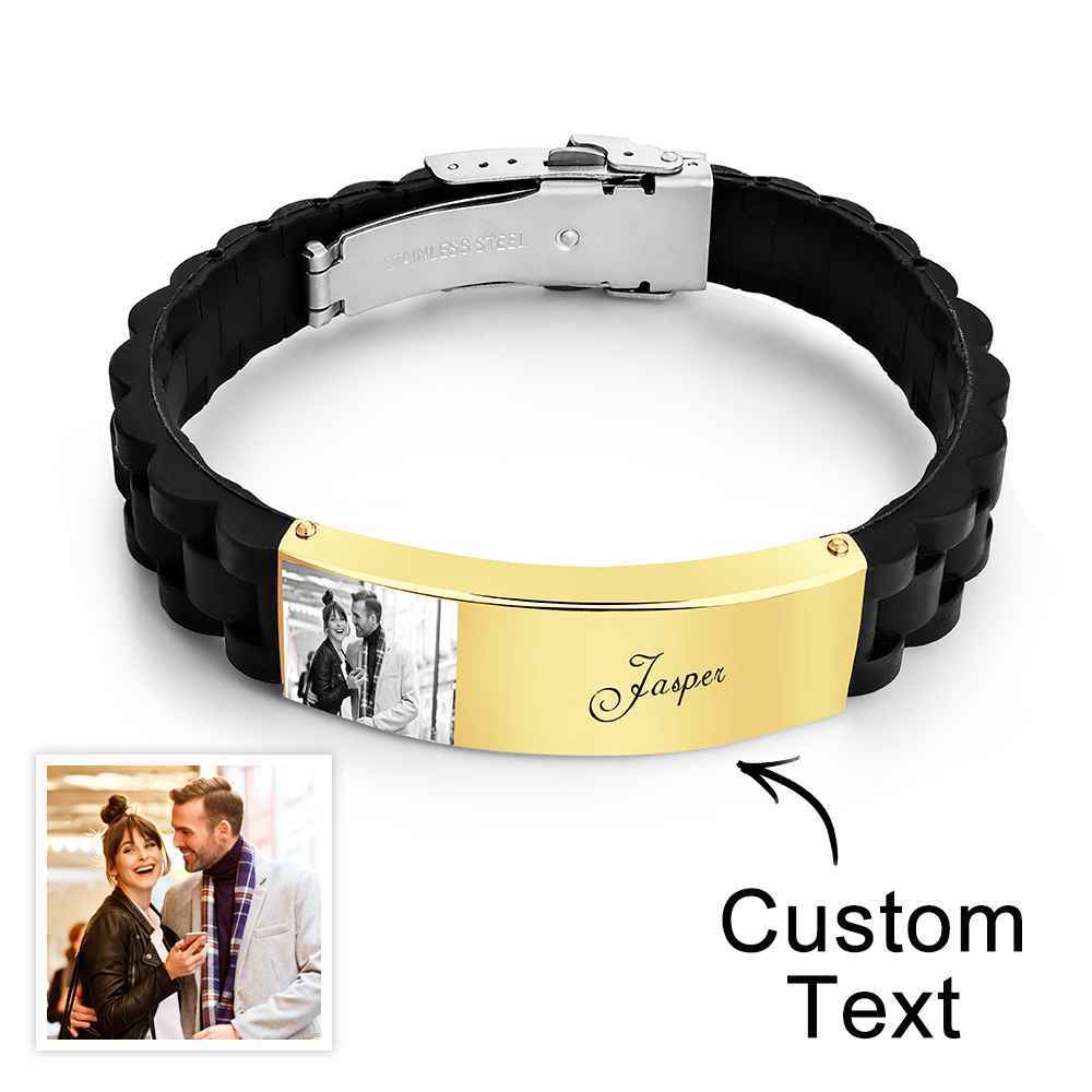 Custom Photo Silicone Bracelet Engraved Vintage Wide Bracelet For Men - yournamenecklaceau