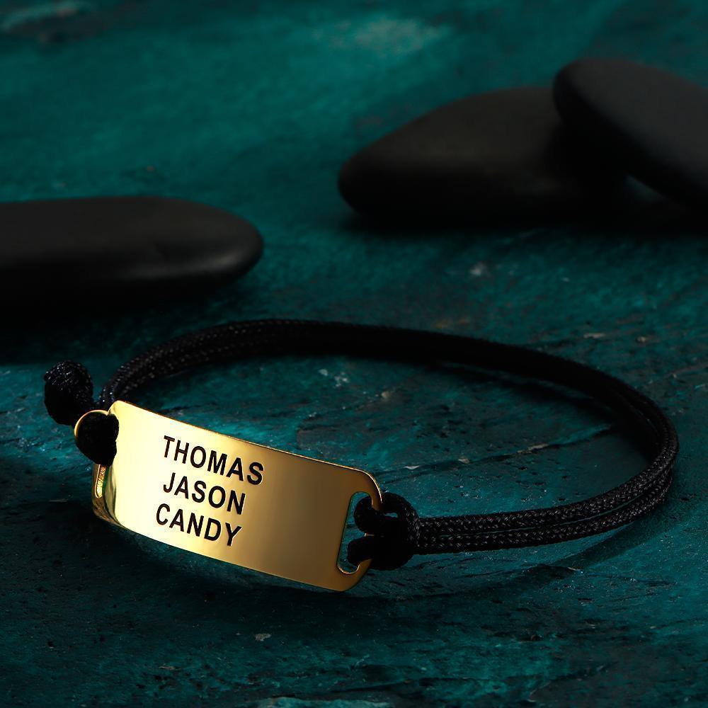 Engraved Leather Bracelet Custom Bracelet Bentcard Bracelet Gift for Men -14k Gold Plated