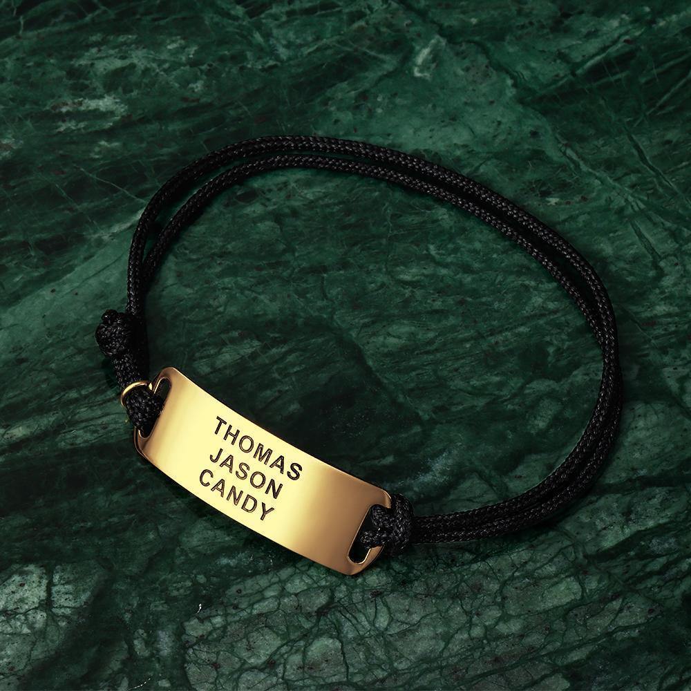 Engraved Leather Bracelet Custom Bracelet Bentcard Bracelet Gift for Men -14k Gold Plated