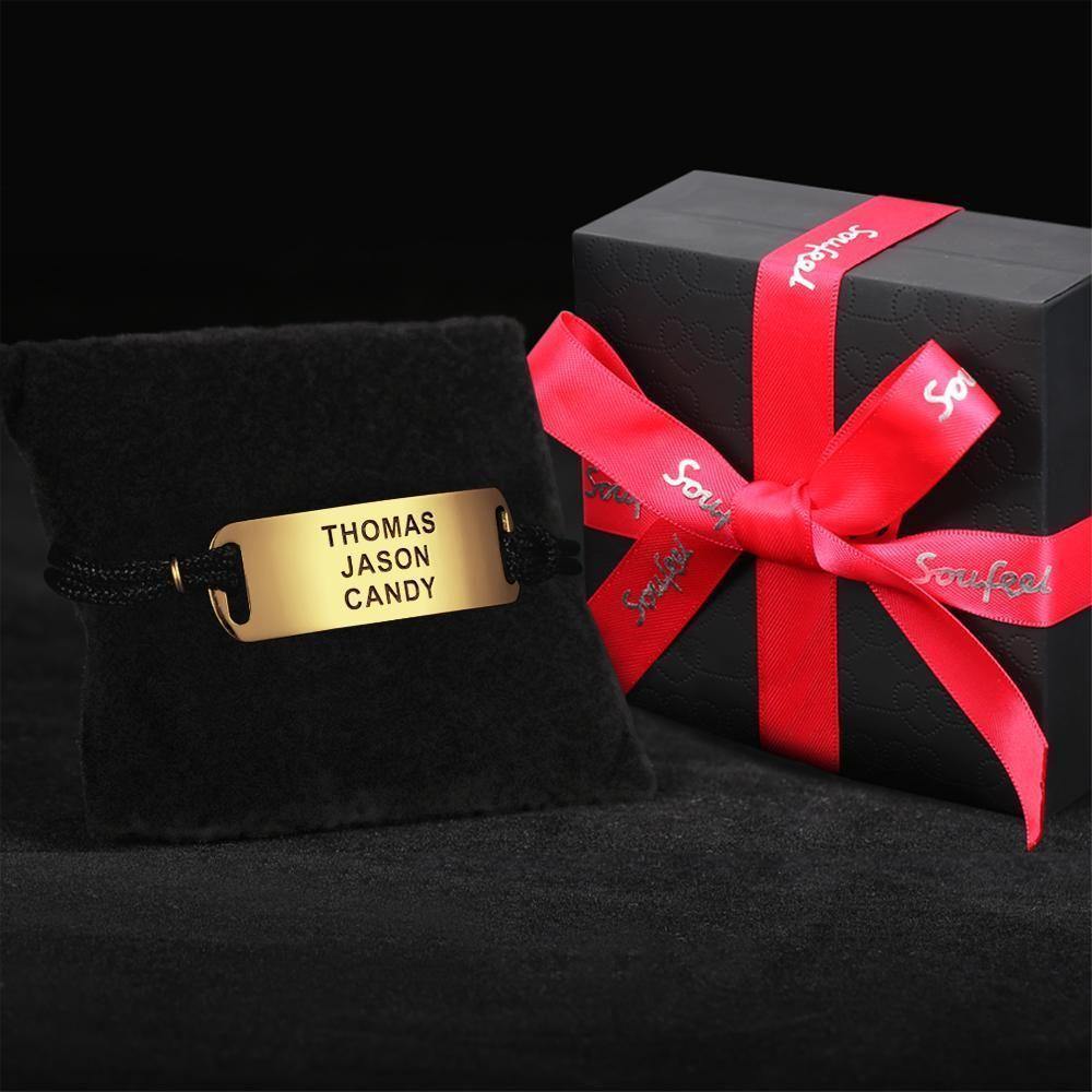 Engraved Leather Bracelet Custom Bracelet Bentcard Bracelet Gift for Men -14k Gold Plated