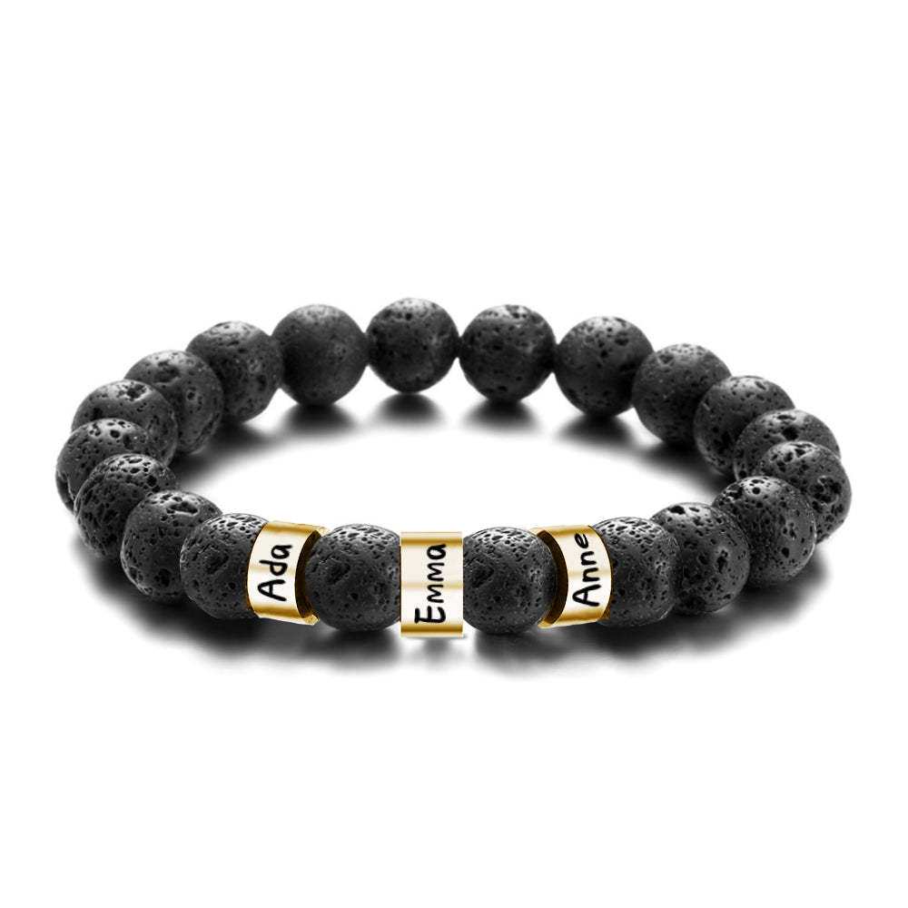 Personalized Name Black Lava Stone Bead Bracelet Gift for Men Husband Father Grandfather - yournamenecklaceau