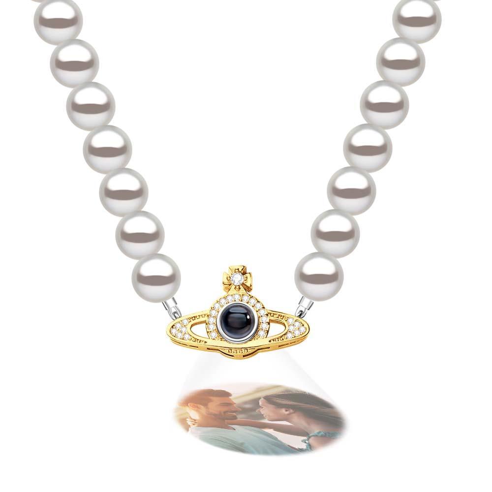 Custom Projection Necklace Planet Pearl Chain Fashion Gift - yournamenecklaceau