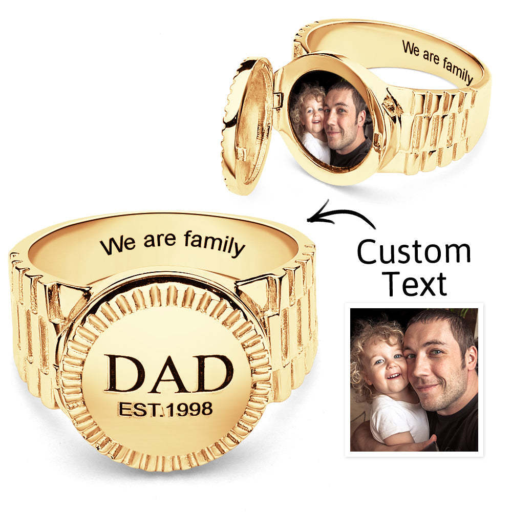Custom Photo Engraved Signet Ring Personalized Photo Locket Ring Birthday/Father's Day/Memorial Gift for Dad/Husband/Lover - yournamenecklaceau