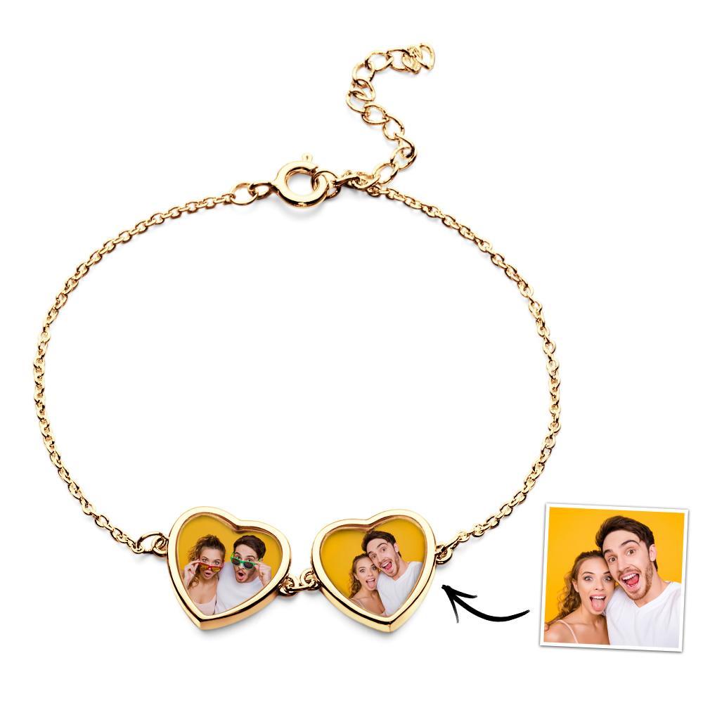 Custom Photos Bracelet Two Hearts Connection Bracelet For Couples - yournamenecklaceau